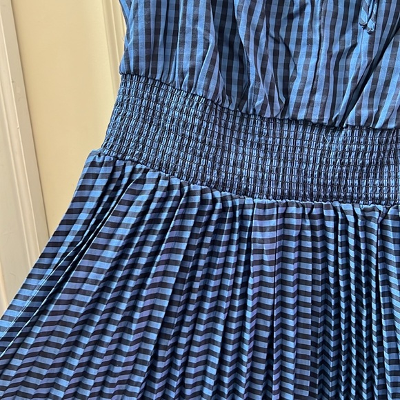 NWOT J Crew Blue Lace Dress Pleated Skirt Spaghetti Straps picnic checkered 16 - Picture 3 of 3